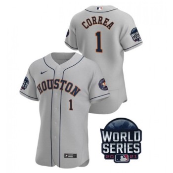 Men's Houston Astros #1 Carlos Correa 2021 Grey World Series Flex Base Stitched Baseball Jersey Men's Houston Astros #1 Carlos Correa 2021 Grey World Series Flex Base Stitched Baseball Jersey