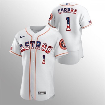 Men's Houston Astros #1 Carlos Correa White 2020 Stars & Stripes Flex Base Stitched Jersey Men's Houston Astros #1 Carlos Correa White 2020 Stars & Stripes Flex Base Stitched Jersey