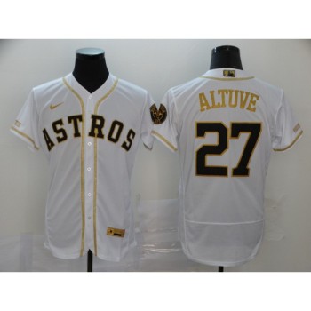 Men's Houston Astros #27 Jose Altuve 2020 White Golden Flex Base Stitched MLB Jersey Men's Houston Astros #27 Jose Altuve 2020 White Golden Flex Base Stitched MLB Jersey