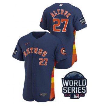 Men's Houston Astros #27 Jose Altuve 2021 Navy World Series Flex Base Stitched Baseball Jersey Men's Houston Astros #27 Jose Altuve 2021 Navy World Series Flex Base Stitched Baseball Jersey