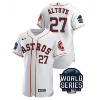 Men's Houston Astros #27 Jose Altuve 2021 White World Series Flex Base Stitched Baseball Jersey Men's Houston Astros #27 Jose Altuve 2021 White World Series Flex Base Stitched Baseball Jersey