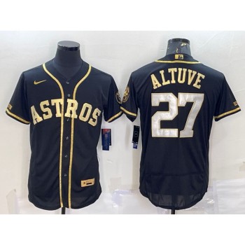 Men's Houston Astros #27 Jose Altuve Black Gold Flex Base Stitched Jersey Men's Houston Astros #27 Jose Altuve Black Gold Flex Base Stitched Jersey