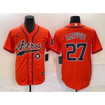 Men's Houston Astros #27 Jose Altuve Orange With Patch Cool Base Stitched Baseball Jersey Men's Houston Astros #27 Jose Altuve Orange With Patch Cool Base Stitched Baseball Jersey