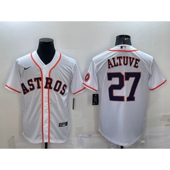 Men's Houston Astros #27 Jose Altuve White With Patch Cool Base Stitched Jersey Men's Houston Astros #27 Jose Altuve White With Patch Cool Base Stitched Jersey