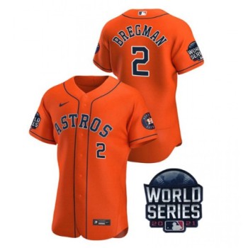 Men's Houston Astros #2 Alex Bregman 2021 Orange World Series Flex Base Stitched Baseball Jersey Men's Houston Astros #2 Alex Bregman 2021 Orange World Series Flex Base Stitched Baseball Jersey