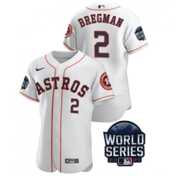 Men's Houston Astros #2 Alex Bregman 2021 White World Series Flex Base Stitched Baseball Jersey Men's Houston Astros #2 Alex Bregman 2021 White World Series Flex Base Stitched Baseball Jersey