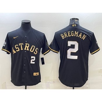 Men's Houston Astros #2 Alex Bregman Black Gold 2022 World Series Stitched Baseball Jersey Men's Houston Astros #2 Alex Bregman Black Gold 2022 World Series Stitched Baseball Jersey