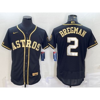 Men's Houston Astros #2 Alex Bregman Black Gold Flex Base Stitched Jersey Men's Houston Astros #2 Alex Bregman Black Gold Flex Base Stitched Jersey