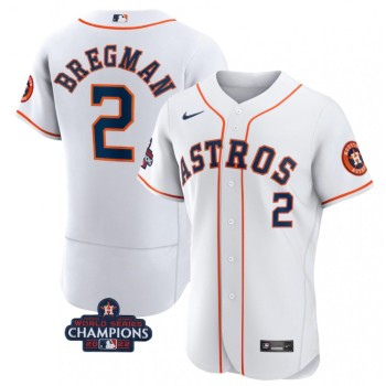 Men's Houston Astros #2 Alex Bregman White 2022 World Series Champions Flex Base Stitched Baseball Jersey Men's Houston Astros #2 Alex Bregman White 2022 World Series Champions Flex Base Stitched Baseball Jersey
