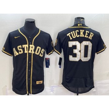 Men's Houston Astros #30 Kyle Tucker Black Gold Flex Base Stitched Jersey Men's Houston Astros #30 Kyle Tucker Black Gold Flex Base Stitched Jersey