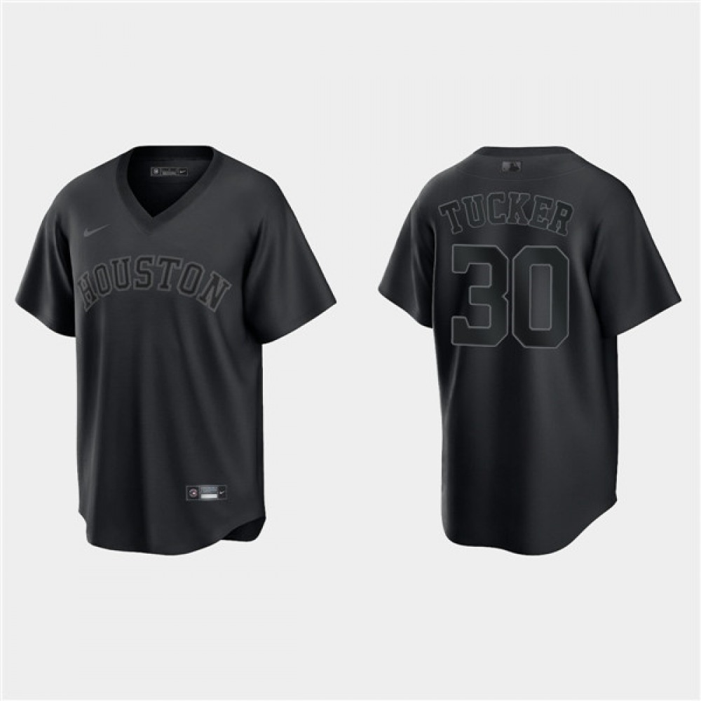 Men's Houston Astros #30 Kyle Tucker Black Pitch Black Fashion Replica Stitched Jersey