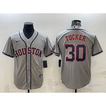 Men's Houston Astros #30 Kyle Tucker Gray With Patch Cool Base Stitched Jersey Men's Houston Astros #30 Kyle Tucker Gray With Patch Cool Base Stitched Jersey