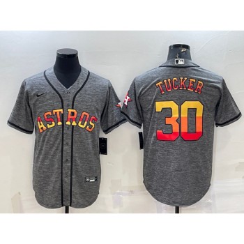 Men's Houston Astros #30 Kyle Tucker Grey Cool Base Stitched Baseball Jersey Men's Houston Astros #30 Kyle Tucker Grey Cool Base Stitched Baseball Jersey