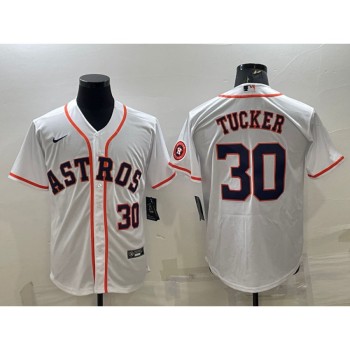 Men's Houston Astros #30 Kyle Tucker White With Patch Cool Base Stitched Jersey Men's Houston Astros #30 Kyle Tucker White With Patch Cool Base Stitched Jersey