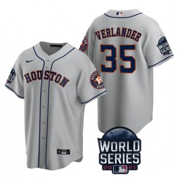 Men's Houston Astros #35 Justin Verlander 2021 Grey World Series Cool Base Stitched Baseball Jersey Men's Houston Astros #35 Justin Verlander 2021 Grey World Series Cool Base Stitched Baseball Jersey
