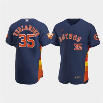 Men's Houston Astros #35 Justin Verlander Navy 60th Anniversary Flex Base Stitched Baseball Jersey Men's Houston Astros #35 Justin Verlander Navy 60th Anniversary Flex Base Stitched Baseball Jersey