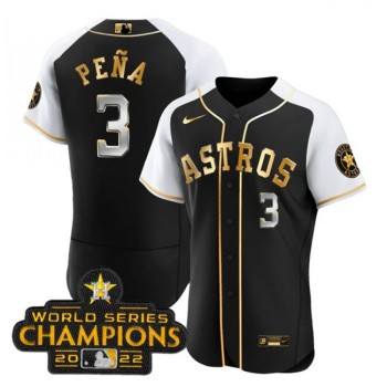 Men's Houston Astros #3 Jeremy Pena 2023 Black Gold Alternate Flex Base Stitched Baseball Jersey Men's Houston Astros #3 Jeremy Pena 2023 Black Gold Alternate Flex Base Stitched Baseball Jersey