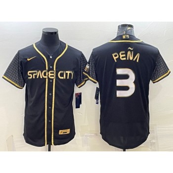 Men's Houston Astros #3 Jeremy Pena Black Gold 2022 World Series City Connect Flex Base Stitched Jersey Men's Houston Astros #3 Jeremy Pena Black Gold 2022 World Series City Connect Flex Base Stitched Jersey