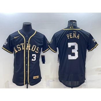 Men's Houston Astros #3 Jeremy Pena Black Gold 2022 World Series Flex Base Stitched Jersey Men's Houston Astros #3 Jeremy Pena Black Gold 2022 World Series Flex Base Stitched Jersey