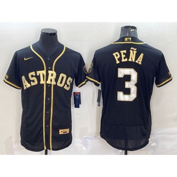 Men's Houston Astros #3 Jeremy Pena Black Gold Flex Base Stitched Jersey Men's Houston Astros #3 Jeremy Pena Black Gold Flex Base Stitched Jersey