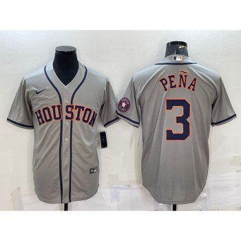 Men's Houston Astros #3 Jeremy Pena Grey With Patch Cool Base Stitched Jersey Men's Houston Astros #3 Jeremy Pena Grey With Patch Cool Base Stitched Jersey