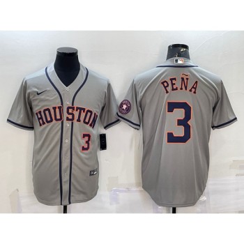 Men's Houston Astros #3 Jeremy Pena Grey With Patch Cool Base Stitched Jersey Men's Houston Astros #3 Jeremy Pena Grey With Patch Cool Base Stitched Jersey
