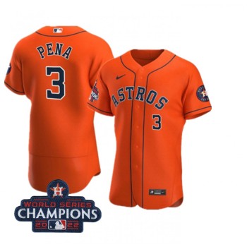 Men's Houston Astros #3 Jeremy Pena Orange 2022 World Series Champions Flex Base Stitched Baseball Jersey Men's Houston Astros #3 Jeremy Pena Orange 2022 World Series Champions Flex Base Stitched Baseball Jersey