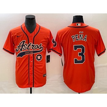 Men's Houston Astros #3 Jeremy Pena Orange With Patch Cool Base Stitched Baseball Jersey Men's Houston Astros #3 Jeremy Pena Orange With Patch Cool Base Stitched Baseball Jersey