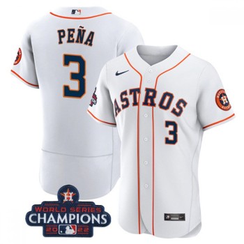 Men's Houston Astros #3 Jeremy Pena White 2022 World Series Champions Flex Base Stitched Baseball Jersey Men's Houston Astros #3 Jeremy Pena White 2022 World Series Champions Flex Base Stitched Baseball Jersey