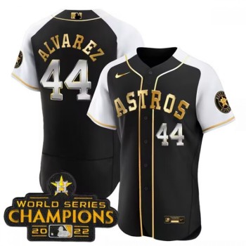 Men's Houston Astros #44 Yordan Alvarez 2023 Black Gold Alternate Flex Base Stitched Baseball Jersey Men's Houston Astros #44 Yordan Alvarez 2023 Black Gold Alternate Flex Base Stitched Baseball Jersey