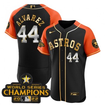 Men's Houston Astros #44 Yordan Alvarez 2023 Black Gold V2 Alternate Flex Base Stitched Baseball Jersey Men's Houston Astros #44 Yordan Alvarez 2023 Black Gold V2 Alternate Flex Base Stitched Baseball Jersey