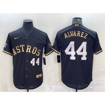 Men's Houston Astros #44 Yordan Alvarez Black Gold 2022 World Series Stitched Baseball Jersey Men's Houston Astros #44 Yordan Alvarez Black Gold 2022 World Series Stitched Baseball Jersey