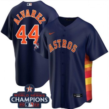 Men's Houston Astros #44 Yordan Alvarez Navy 2022 World Series Champions Stitched Baseball Jersey Men's Houston Astros #44 Yordan Alvarez Navy 2022 World Series Champions Stitched Baseball Jersey