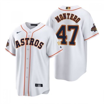 Men's Houston Astros #47 Rafael Montero White Gold 2022 World Series Champions Stitched Baseball Jersey Men's Houston Astros #47 Rafael Montero White Gold 2022 World Series Champions Stitched Baseball Jersey