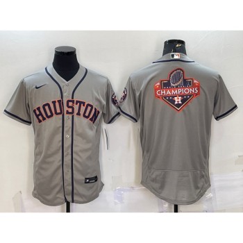 Men's Houston Astros Gray 2022 World Series Champions Team Big Logo Flex Base Stitched Jersey Men's Houston Astros Gray 2022 World Series Champions Team Big Logo Flex Base Stitched Jersey