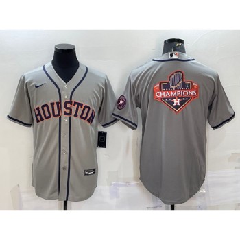 Men's Houston Astros Grey 2022 World Series Champions Team Big Logo With Patch Cool Base Stitched Jersey Men's Houston Astros Grey 2022 World Series Champions Team Big Logo With Patch Cool Base Stitched Jersey