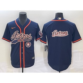 Men's Houston Astros Navy Team Big Logo With Patch Cool Base Stitched Baseball Jersey Men's Houston Astros Navy Team Big Logo With Patch Cool Base Stitched Baseball Jersey