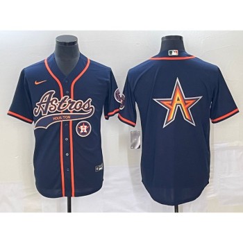 Men's Houston Astros Navy Team Big Logo With Patch Cool Base Stitched Baseball Jersey Men's Houston Astros Navy Team Big Logo With Patch Cool Base Stitched Baseball Jersey