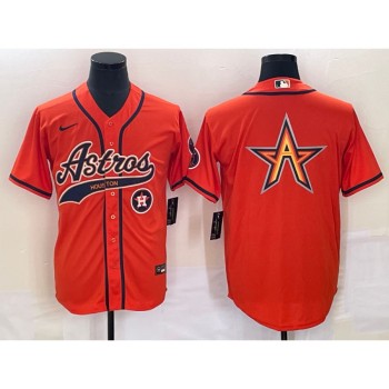 Men's Houston Astros Orange Team Big Logo With Patch Cool Base Stitched Baseball Jersey Men's Houston Astros Orange Team Big Logo With Patch Cool Base Stitched Baseball Jersey