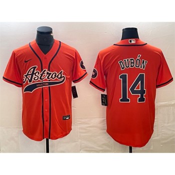 Men's Houston Astros #14 Mauricio Dubon Orange With Patch Cool Base Stitched Baseball Jersey Men's Houston Astros #14 Mauricio Dubon Orange With Patch Cool Base Stitched Baseball Jersey