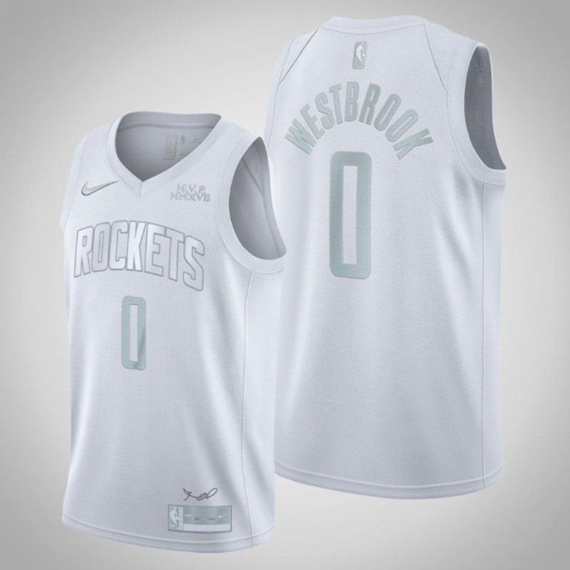 Men's Houston Rockets #0 Russell WestbrooK White MVP Stitched Jersey Men's Houston Rockets #0 Russell WestbrooK White MVP Stitched Jersey