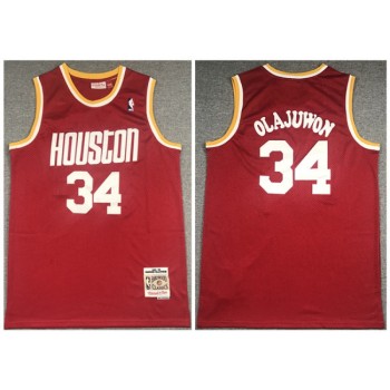 Men's Houston Rockets #34 Hakeem Olajuwon Red Throwback Stitched Jersey Men's Houston Rockets #34 Hakeem Olajuwon Red Throwback Stitched Jersey