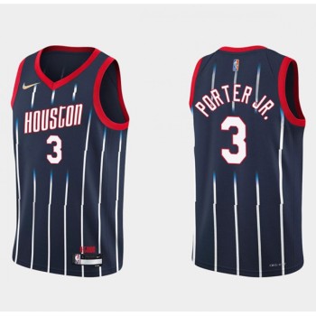 Men's Houston Rockets #3 Kevin Porter Jr. 2021/22 City Edition 75th Anniversary Navy Stitched Basketball Jersey Men's Houston Rockets #3 Kevin Porter Jr. 2021/22 City Edition 75th Anniversary Navy Stitched Basketball Jersey