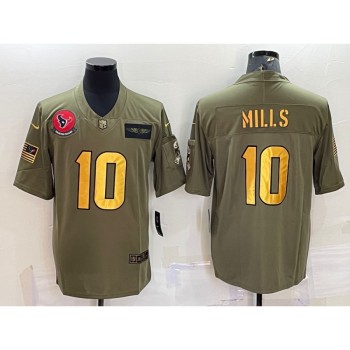 Men's Houston Texans #10 Davis Mills Olive/Gold Salute To Service Limited Stitched Jersey Men's Houston Texans #10 Davis Mills Olive/Gold Salute To Service Limited Stitched Jersey