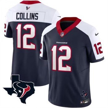 Men's Houston Texans #12 Nico Collins White/Navy 2023 F.U.S.E. Vapor Untouchable Limited Stitched Football Jersey Men's Houston Texans #12 Nico Collins White/Navy 2023 F.U.S.E. Vapor Untouchable Limited Stitched Football Jersey