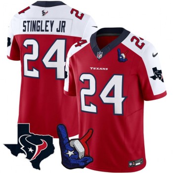 Men's Houston Texans #24 Derek Stingley Jr. Red/White 2023 F.U.S.E. With Hand Sign Throwing Up The H Patch Vapor Untouchable Limited Stitched Football Jersey Men's Houston Texans #24 Derek Stingley Jr. Red/White 2023 F.U.S.E. With Hand Sign Throwing Up The H Patch Vapor Untouchable Limited Stitched Football Jersey