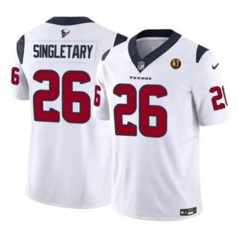 Men's Houston Texans #26 Devin Singletary White 2023 F.U.S.E. With John Madden Patch Vapor Limited Stitched Football Jersey Men's Houston Texans #26 Devin Singletary White 2023 F.U.S.E. With John Madden Patch Vapor Limited Stitched Football Jersey