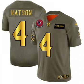 Men's Houston Texans #4 Deshaun Watson 2019 Olive/Gold Salute To Service Limited Stitched NFL Jersey Men's Houston Texans #4 Deshaun Watson 2019 Olive/Gold Salute To Service Limited Stitched NFL Jersey