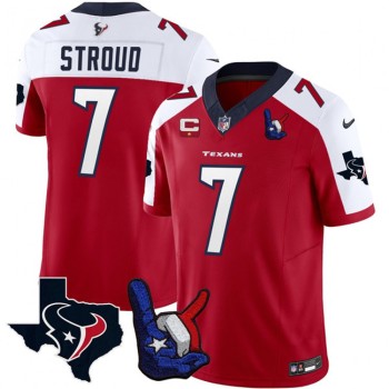 Men's Houston Texans #7 C.J. Stroud Red/White 2023 F.U.S.E. With 1-Star C And Hand Sign Throwing Up The H Patch Vapor Untouchable Limited Stitched Football Jersey Men's Houston Texans #7 C.J. Stroud Red/White 2023 F.U.S.E. With 1-Star C And Hand Sign Throwing Up The H Patch Vapor Untouchable Limited Stitched Football Jersey