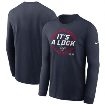 Men's Houston Texans Navy 2023 AFC South Division Champions Locker Room Trophy Collection Long Sleeve T-Shirt Men's Houston Texans Navy 2023 AFC South Division Champions Locker Room Trophy Collection Long Sleeve T-Shirt